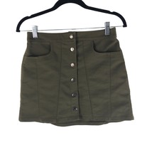 Express Womens Mini Skirt Snap Button Front A Line Pockets Olive Green 4 - $5.94