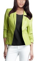 Genuine Real Lambskin Leather Green Stylish Women Classic Button Party  Blazer - £94.90 GBP