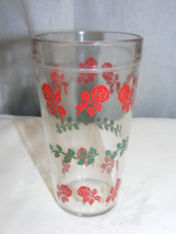 Vintage 14 Oz Glass Tumbler Red Roses and Green Leaf Pattern 11-F - $368.72 MXN
