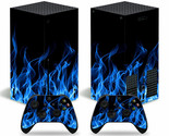 Xbox SERIES X Console &amp; 2 Controllers Blue Flames Design Vinyl Skin Wrap... - £13.60 GBP