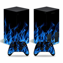 Xbox SERIES X Console &amp; 2 Controllers Blue Flames Design Vinyl Skin Wrap Cover - £13.56 GBP