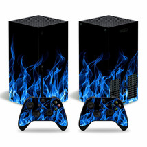 Xbox SERIES X Console &amp; 2 Controllers Blue Flames Design Vinyl Skin Wrap... - £13.56 GBP