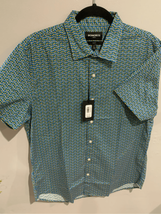 BONOBOS Button Down Shirt-NEW Blue/Yellow Stretch S/S Slim Fit Mens Ret$78 Large - £34.17 GBP