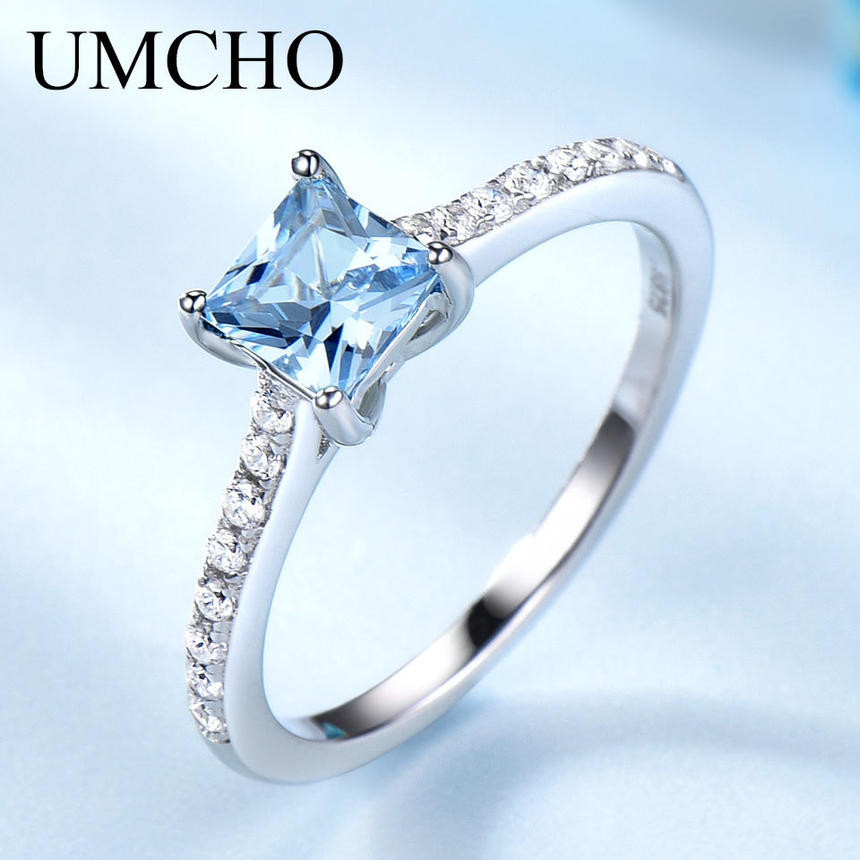 Primary image for UMCHO Genuine 925 Sterling Silver Rings Created Nano Sky Blue Topaz Rings Vintag