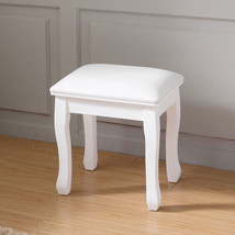 White Vanity Stool Padded Makeup Chair Bench with Solid Wood Legs - £98.53 GBP