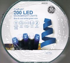 GE 6029700 200CT WHITE &amp; BLUE STAYBRIGHT MICROBRIGHT LED 41' GREEN STRIN... - $19.98