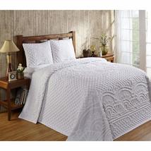 F&amp;W 3 Piece White Chenille Geometric Tufted Pattern Bedspread Queen Set,... - £109.70 GBP