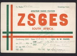 QSL CARD ham radio card * ZS6ES 1939 Pretoria South Africa Gordon Mader ... - $8.95