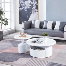 2-Piece White MDF Round Coffee Table Set for Modern Living &amp; Bedroom - $489.99