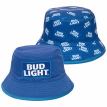 Bud Lite Beer Labels All Over Reversible Text Bucket Hat Blue - £29.24 GBP