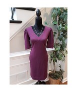 Banana Republic Dress Women 8 Purple V-Neck Puff Sleeve Stretch Sheath C... - $41.66 CAD