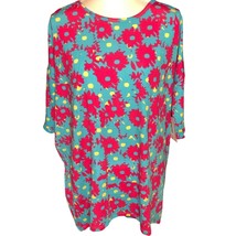 LuLaRoe RETIRED Irma Women&#39;s Large Teal &amp; Pink Flowers mid-length sleeves NWT - £19.55 GBP