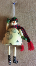 Snowman Ornament Shelf Sitter Paper Mache Striped Scarf Mittens Elf Shoes - £14.45 GBP