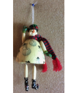 Snowman Ornament Shelf Sitter Paper Mache Striped Scarf Mittens Elf Shoes - £14.15 GBP