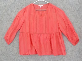 Fever Top Womens Sz Xl Melon Textured Stripes 3/4 Sleeve Blouse Shirt Open Weave - £10.01 GBP