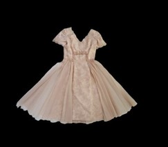 Vintage 50s Clifton Wilhite Pink Organza Lace chiffon overlay Dress W24&quot; - £96.97 GBP