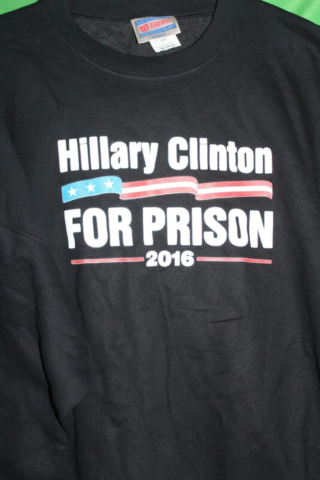 Hillary Clinton For Prison 2016  Novelty Black Sweatshirt 50-52 Adult 2XL - $29.69