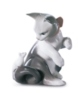 LLADR Glossy Porcelain Figure Cat and Mouse in White and Gray. Decorativ... - $80.00