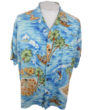 Pineapple Connection Men Hawaiian camp shirt p2p 26&quot; L vintage tropical scenic - £20.72 GBP