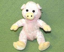 Goffa Pink Pig Plush Stuffed Animals 6&quot; Sitting With Bow And Hang Tag Soft Toy - £3.53 GBP