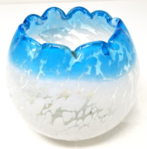 Splatter Victorian Rose Bowl Art Glass Pinched Blue White Gradient Vintage - £18.27 GBP