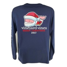 Vineyard Vines Pocket T Shirt Navy Blue Long Sleeve Christmas Santa 2017 Size M - £14.76 GBP