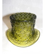 Vintage Green Glass 3&quot; Top Hat Vase Button &amp; Daisy Design 12c - €12,65 EUR