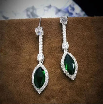 4Ct Marquise Cut Simulated Green Emerald Dangle Earrings 14K White Gold Plated - £59.18 GBP