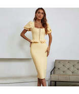 Autumn Sexy Short Sleeve Zipper Yellow Midi Bodycon Bandage Dress - €89,30 EUR