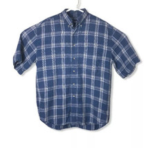 Roundtree Yorke Mens Blue Plaid Button Up Shirt Short Sleeve Size Medium - $9.19