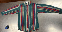 Haggar Button Up Shirt Men&#39;s Size L Long Sleeve Multicolor Striped Casua... - £14.11 GBP