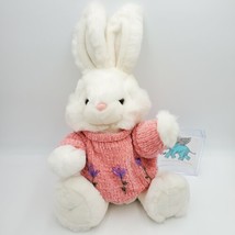 Vintage MTY International White Easter Bunny Rabbit Pink Sweater Flower ... - £14.04 GBP