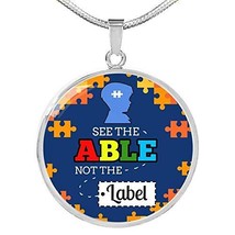 Express Your Love Gifts See The Able Not The Label Pendant Circle Necklace Engra - £55.34 GBP