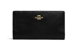 New Coach C8329 Slim Zip Wallet Refined Pebble Leather Black - £83.23 GBP