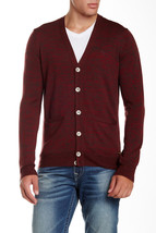 New NWT L Mens Cardigan Sweater Button Dark Red True Religion Oxblood Space Dye - $321.75