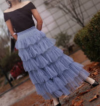 Black Tiered Tulle Maxi Skirt Women Custom Plus Size Layered Tulle Skirt image 5
