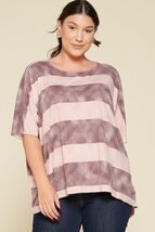 Stripe Printed Pleated Blouse Featuring A Boat Neckline And 1/2 Sleeves - $25.55