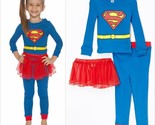 NWT DC Comics Supergirl Girls Blue Long Sleeve Tutu Pajamas Set Halloween - £8.69 GBP