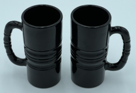 Tiara Indiana Glass Lg. 6&quot; Tall Black Ebony Heavy Beer Stein Mug Set 2 Vintage - £13.88 GBP