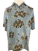 JOS. A. BANK Men&#39;s Shirt Short Sleeve Button Up Floral Blue Brown 100% Silk Sz L - £21.34 GBP