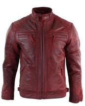 Mens Red Leather Jacket - Bomber Leather Jacket Personalized Moto Biker ... - $169.99
