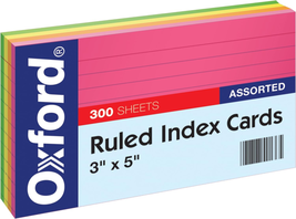 Oxford Neon Index Cards, 3&quot; X 5&quot;, Ruled, Assorted Colors, 300 per Pack (81300EE) - £12.05 GBP