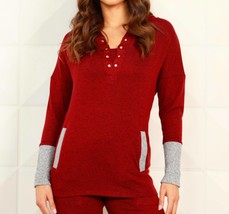 French Kyss button ribbed hoodie with pocket in Wine/Tin - size S - £59.85 GBP