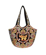 Ethnic Women handbag Potli wristlet wiith Elephant embroidery (Black) - £20.53 GBP
