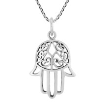 Stunning Sterling Silver Hamsa Embellished with Swirls Pendant Necklace - £15.27 GBP