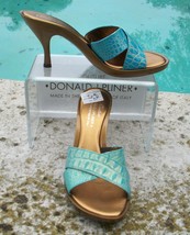 Donald Pliner Couture Metallic Gator Shoe New Turquoise Gold Slide 6.5 $235 NIB - £75.13 GBP