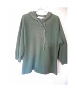 Green Hoodie Lace up Henley Sweatshirt Size M - $148.61 MXN