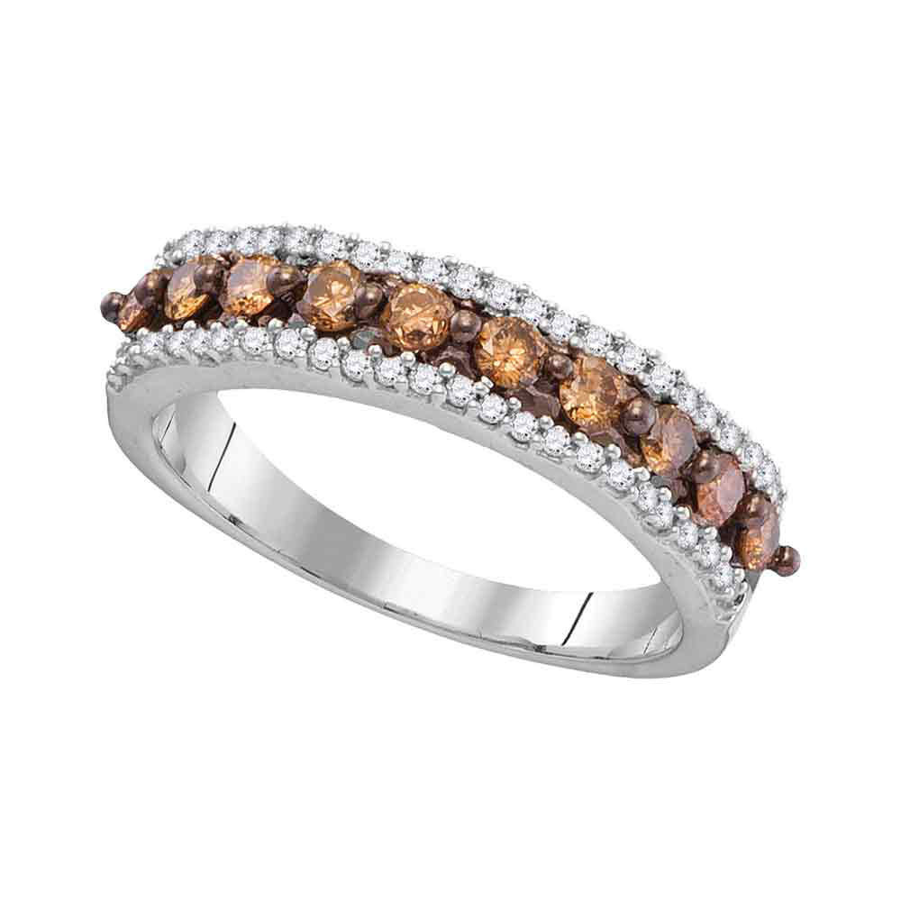 10k White Gold Round Brown Color Enhanced Diamond Band Fashion Ring 5/8