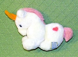 1982 Dakin Unicorn Plush 6&quot; Vintage Pink Felt Heart White Yellow Horn Toy Korea - £12.58 GBP