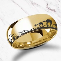 Sci-Fi Star Wars Theme, Gold Plated Stainless Steel, Hoth Land Battle Scene Ring - £17.58 GBP